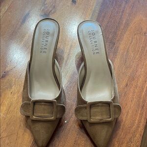 Journee Collection Tan Buckle Mules